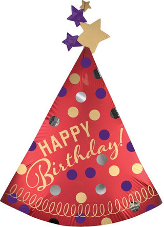 Red Satin Birthday Hat Shape Balloon