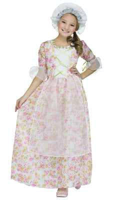 Pink Colonial Girls Costume with Cap