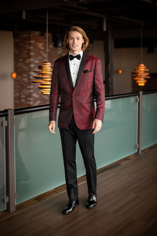 Apple Red Aries Paisley Slim Fit Tuxedo