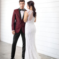 Apple Red Aries Paisley Slim Fit Tuxedo