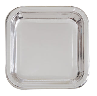 Metallic Silver Party Plates - 8 Count / 7 inch Square Plate