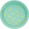 Mint Green and Gold Foil  Polka Dot Dessert Plates 8 Count