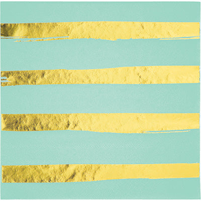Mint Green and Gold Foil Striped Luncheon Napkins/16 Count / 2Ply