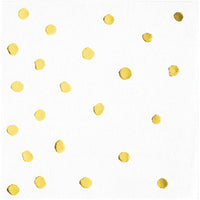 White and Gold Foil Polka Dot-Beverage Napkins - 16 Count / 3 Ply