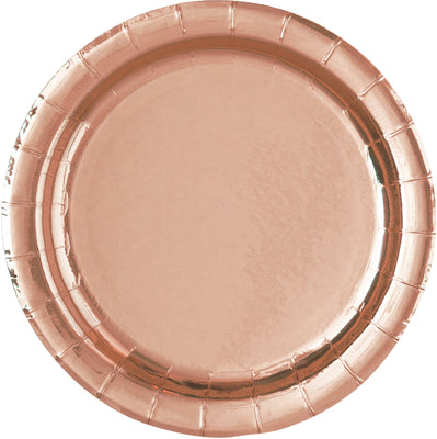 Metallic Rose Gold Party Plates- 8 Count/ 7 inch Dessert Plates