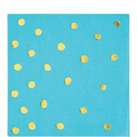Bermuda Blue and Gold Foil Polka Dot Beverage Napkins/16 Count/3 Ply