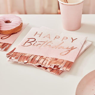 Fringe Rose Gold Birthday Napkins