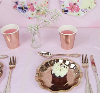 Metallic Rose Gold Scalloped Dessert Plates