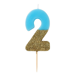 Blue and Gold Glitter Candle