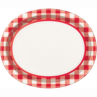 Red Gingham Oval Platters/ 8 Count