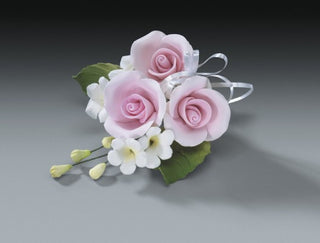 Gum Paste -Cake Topper - Pink Rose Spray 4"